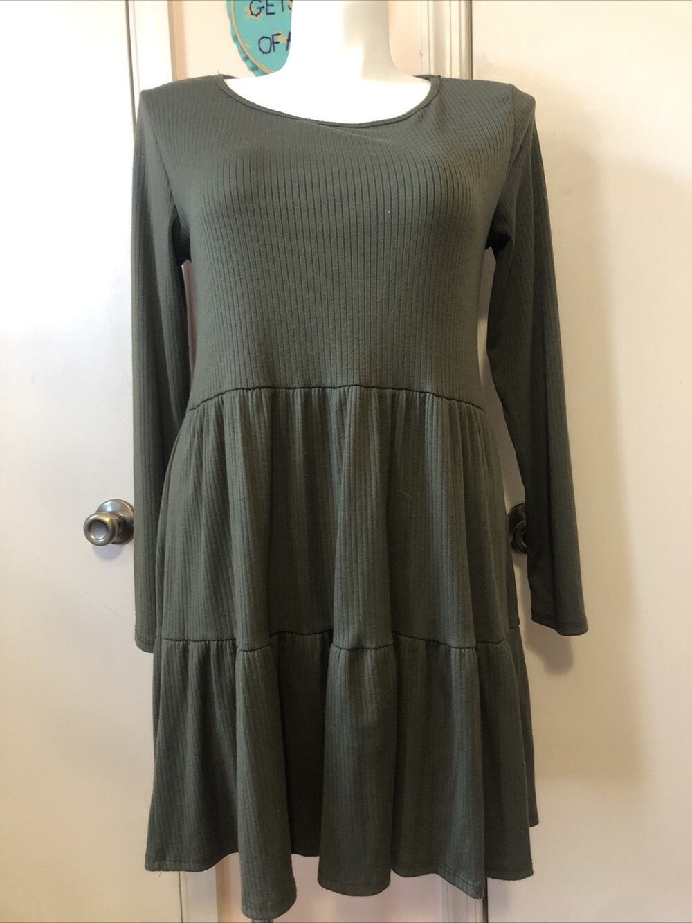 Blue Leopard XL Shirt Dress Olive Green Scoop Neck Long Sleeve